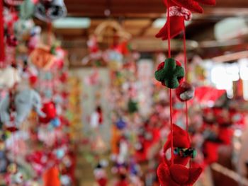 Close-up of red berries hanging in market stall