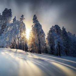 Trees on snow covered landscape