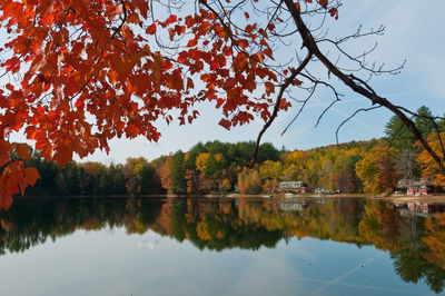 Scenic view of lake against sky during autumn