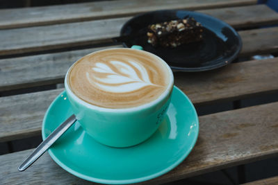 Close-up of cappuccino on table
