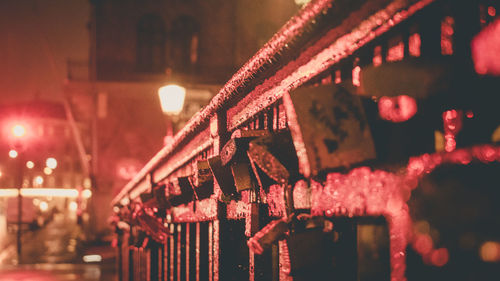 Close-up of illuminated building at night