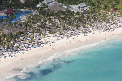 Aerial view of beach on sunny day at punta cana