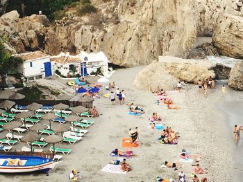 High angle view of people on beach