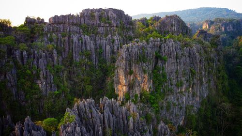 Panoramic view of rock formations against sky