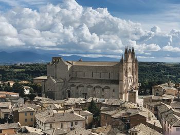 High angle view of old building in city