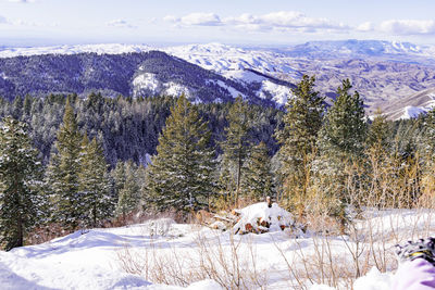 Snow covered landscape against sky