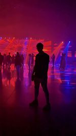 Rear view of people at night