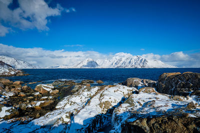 Lofoten islands and norwegian sea in winter, norway