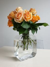 Close-up of rose bouquet on table