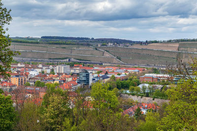 High angle view of townscape against sky