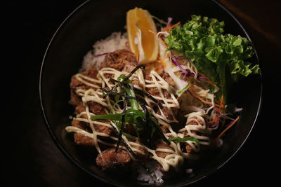 High angle view of food in bowl