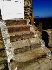Close-up of built structure against clear sky