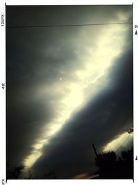 Low angle view of power lines against cloudy sky