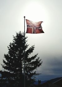 Low angle view of flag against clear sky