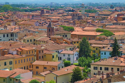 High angle view of buildings in city