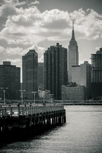 View of skyscrapers against cloudy sky