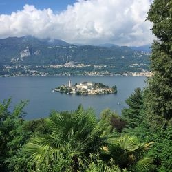 High angle view of bay against sky