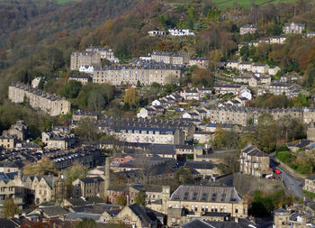 High angle view of town in city