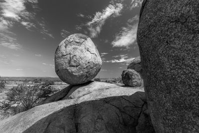 Close-up of rock formations against sky