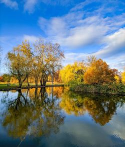 Reflection of trees in lake against sky during autumn