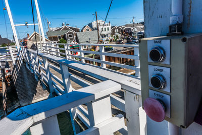 Close-up of push buttons on footbridge