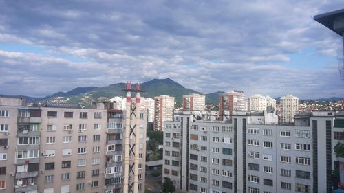 High angle view of buildings in city