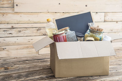 High angle view of box on table