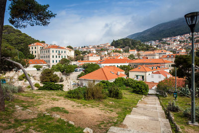 Dubrovnik city seen from the stairs to the fort lovrijenac