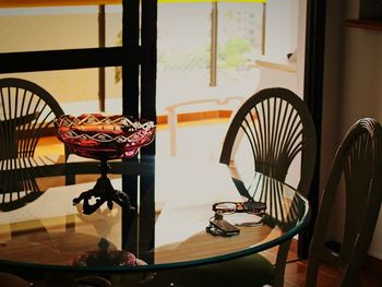 Close-up of table and chairs at home