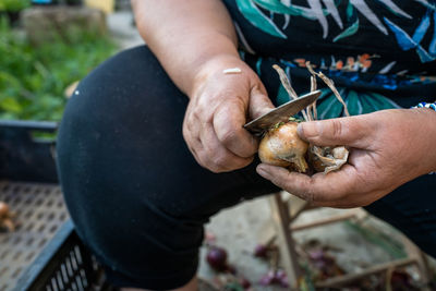 Cropped hand of man holding fish