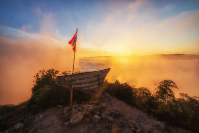 Scenic view of mountain against sky during sunset