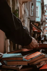 Close-up of man holding book