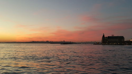 View of calm sea at sunset