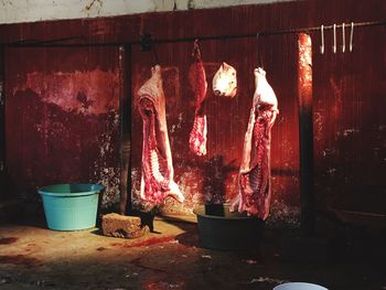 Meats hanging at butcher shop