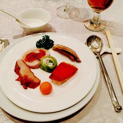 High angle view of serving food in plate