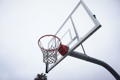 Low angle view of basketball hoop against clear sky