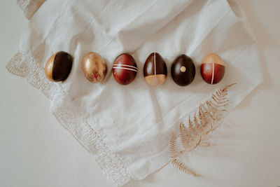 High angle view of objects on bed