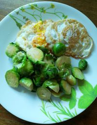 High angle view of breakfast served on table