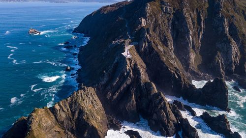 High angle view of rocks on beach