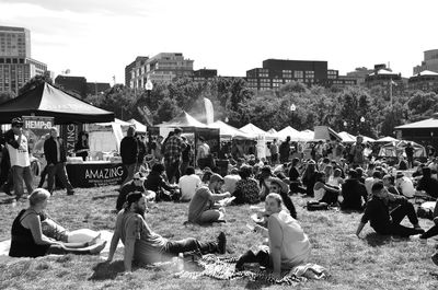 People at market stall