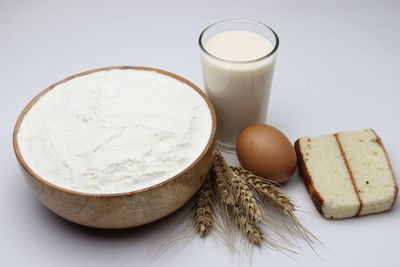 High angle view of breakfast on table