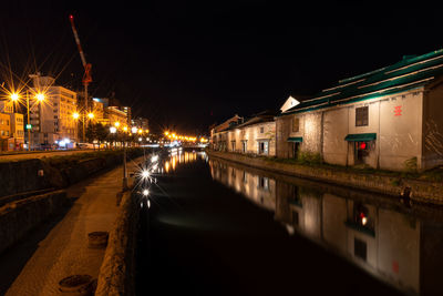 Landscape view of otaru canals and warehouse at night in hokkaido japan. 