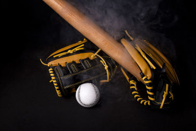 High angle view of balls on table against black background