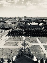 High angle view of statue in city