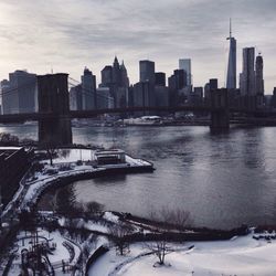 City skyline with river in background