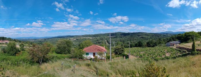 Scenic view of landscape and mountains against sky