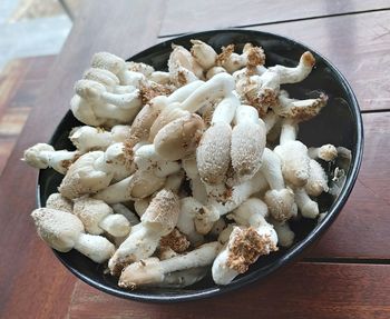 High angle view of ice cream in bowl on table