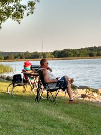 Woman relaxing on grass