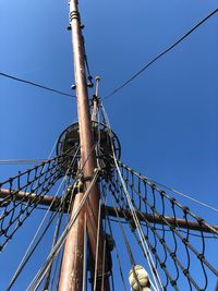 Low angle view of pirates boat against blue sky