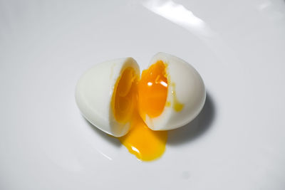 High angle view of egg in plate